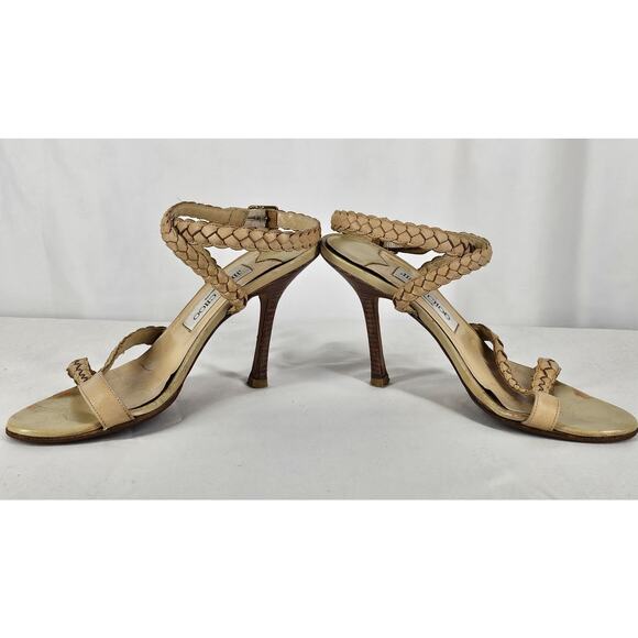 JIMMY CHOO AUTHENTIC VINTAGE WOMEN'S BEIGE STRAPPY ANKLE HEELS – SIZE 6.5 (37.5) - Picture 10 of 11